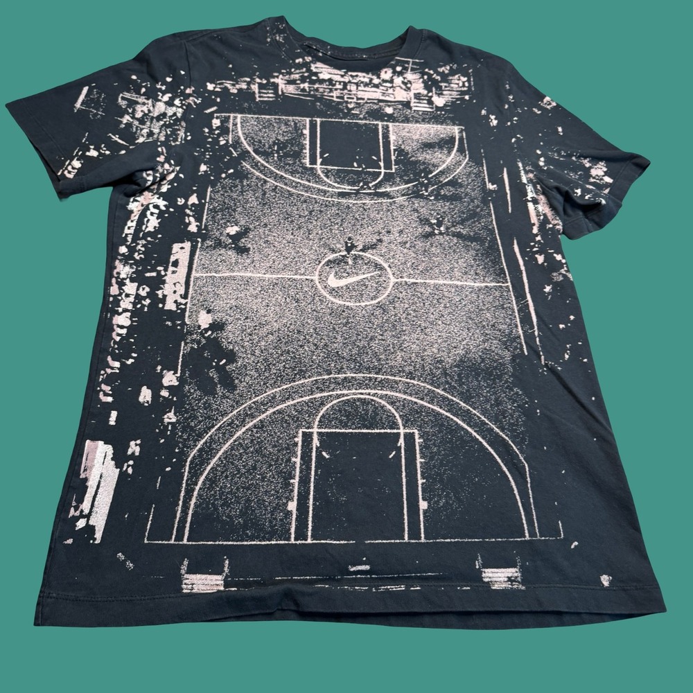 Nike T Shirt Large Black Basketball Court Big Print Graphic Swoosh Men's